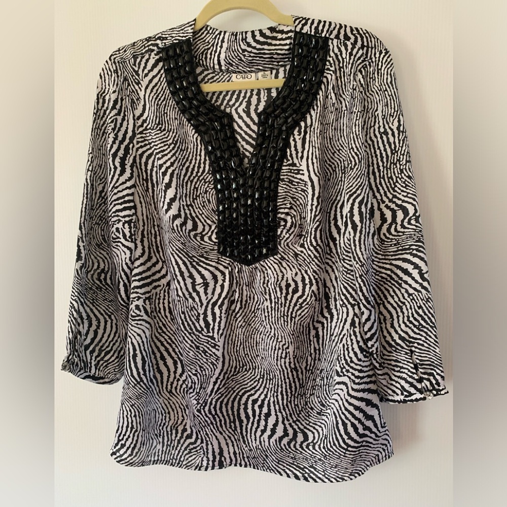 Cato Women Black & White Tunic Blouse 3/4 Sleeve XL
